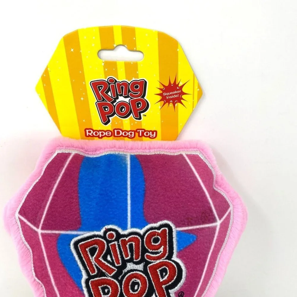 Bazooka Ring Pop Dog Plush Rope Toy Candy Theme Playtime Fetch Tug